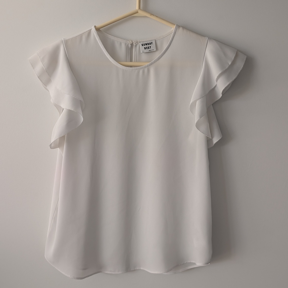 Sunday Best White Ruffle Sleeve Blouse